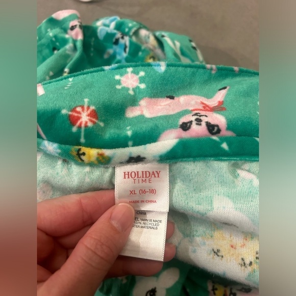 Girls XL 16-18 Holiday Pajama Top Button Down Deer Christmas Green Long Sleeve - Picture 3 of 9
